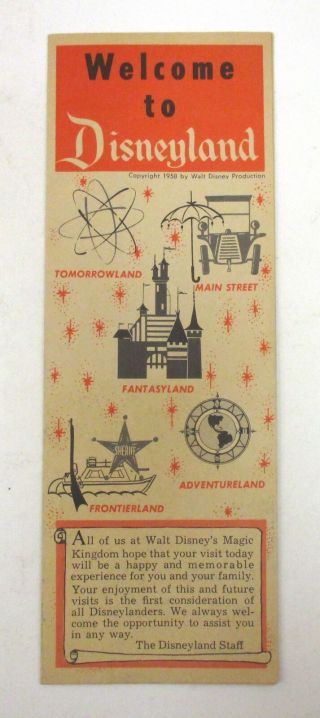 Vintage 1958 " Welcome To Disneyland " Park Guide Map Disney