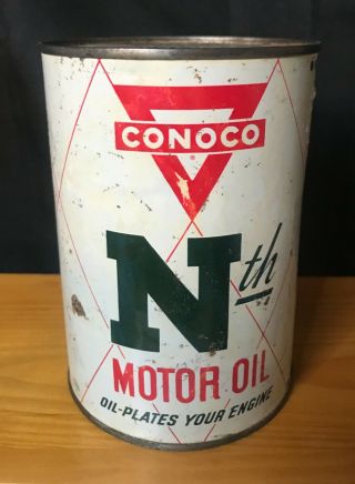 Vintage Conoco Nth Motor Oil Can Quart Metal Ponca City Ok - Empty