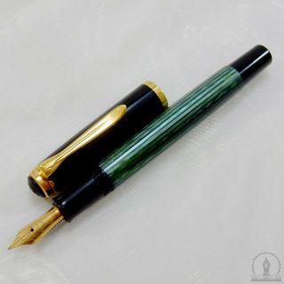 Old Style Pelikan M400 Green Striated Fountain Pen 14C F Nib - W - Germany c1985 2