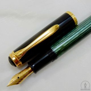 Old Style Pelikan M400 Green Striated Fountain Pen 14C F Nib - W - Germany c1985 4