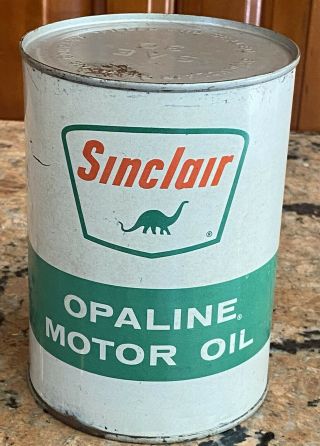 Late 50’s Early 60’s Sinclair Opaline Motor Oil Round Metal Quart