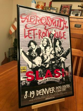 Big 11x17 Framed Aerosmith " Live In Denver 2014 " Concert Tour Lp Album Cd Poster