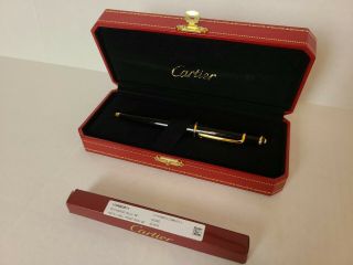 Cartier Diabolo Black Composite Gold Finish Ballpoint Pen W/box & Refill