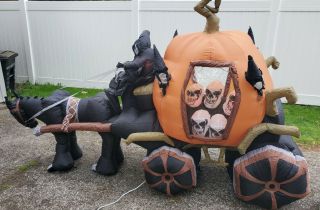 Gemmy Airblown Inflatable Halloween Carriage Grim Reaper Pumpkin With Skulls 10 "