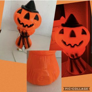 Halloween Pumpkin Blow Mold Vintage Empire Plastic 1969 Jack O Lantern Lighted