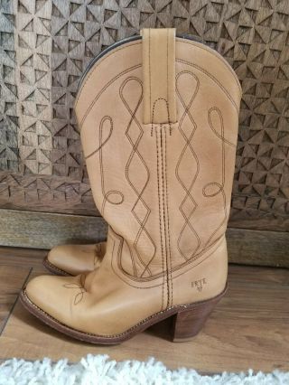 Frye Vintage Western Cowboy Boots Tan Brown Leather Style 7972 Womens Sz 7 Aa