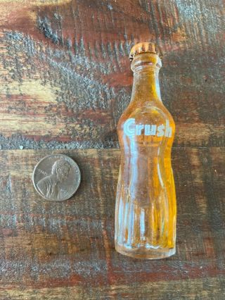 Rare Vintage Miniature 3 " Glass Orange Crush Bottle With Liquid