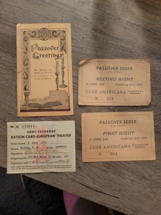 U.  S.  Army Exchange Ration Card - Ww Ii - Eu Theater & Passover And Seder Cards