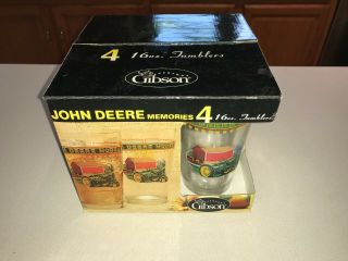 John Deere Memories Glasses Set 4 Gibson 16oz Tumblers 50181.  04