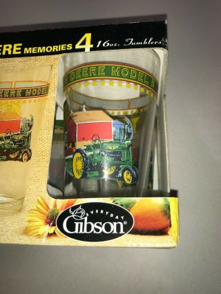 John Deere Memories Glasses Set 4 Gibson 16oz Tumblers 50181.  04 3