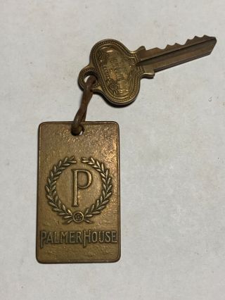 " Palmer House " Hotel Motel Room Key Brass Fob & Key Chicago Illinois 427 Rare