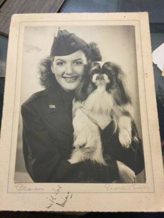 Ww2 Photo Of Woman In U.  S.  Uniform With Pekingese Dog 7 X 10 In Size