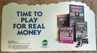 Monopoly Cardboard Display Sign,  Pennsylvania Lottery,  Includes 4 Sample Tickets
