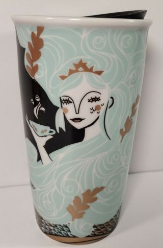Starbucks Mermaid Siren Limited 2018 Holiday Ceramic Tumbler Travel Mug Gold