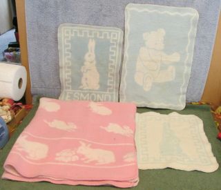 Vtg Esmond & Other Doll & Baby Animal Blankets Teddy Bear & Bunny Pink & Blue