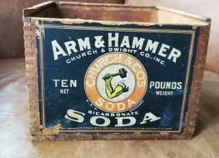 Antique Arm & Hammer Baking Soda Wood Advertising Box 10 Pounds
