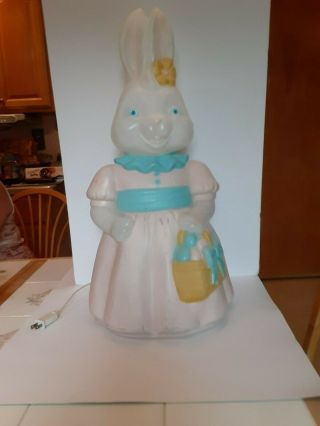 Old Vintage Plastic Blowmold Blow Mold Light Ms Easter Bunny Rabbit Dress Basket