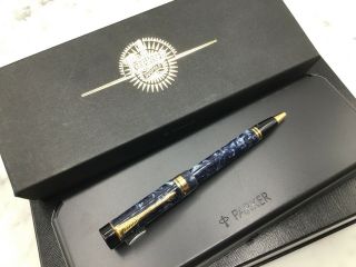 Parker Duofold Cent.  Special Edition Click Top Ballpoint Pen Blue Marble W/ Gold