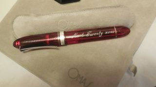 Omas Vintage 360 Fountain Pen Red Cotton/silver 18k Broad Nib Engraved