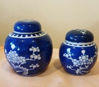 Vintage Mather&son Ginger Jar Match Pair Blue&white W Traditional Chinese Flower