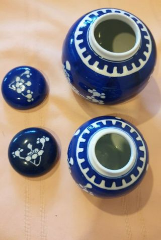 Vintage Mather&son Ginger Jar Match Pair blue&white W traditional Chinese flower 3
