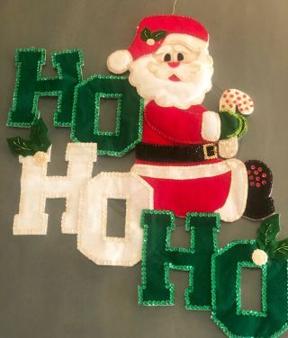 Vintage Christmas Wall Hanging Santa Claus Ho Ho Ho Bucilla Kit Sequins Felt Big