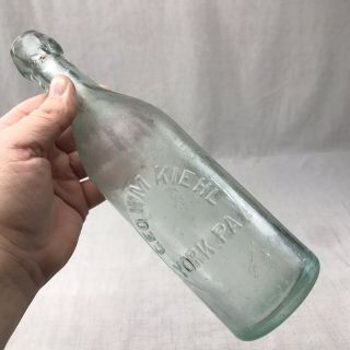 Geo Wm Kiehl York,  Pa Light Aqua Soda Bottle 9 1/2 " Tall