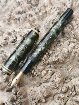 Vintage Green Marbled Montblanc 224 Bf Fountain Pen Made In Denmark