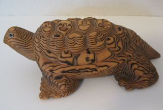 Vintage Japanese Tanuki Cryptomeria Wood Carved Large Turtle Signed