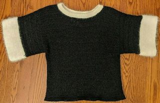 Vintage Women Nannell Sweater Black Knit W/white Angora Short Sleeves Sz S,