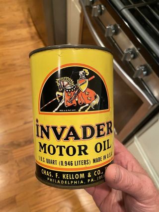 Vintage Invader Motor Oil Can Quart Knight Graphic Sign Gas Station