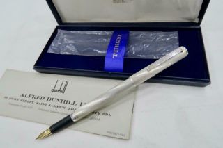 Near Alfred Dunhill Brushed Sterling Silver Fountain Pen Cased C1970 