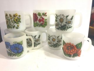 Vintage Glasbake Language Of Flowers Mugs - Set Of 5
