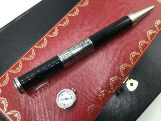 Cartier Louis Perpetual Calendar Clock Ballpoint Pen Black Lacquer Platinum Trim