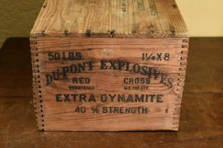 Vintage Dupont Red Cross Explosives Extra Dynamite Wood Crate Box 40 Strength