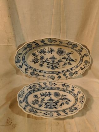 Vintage Meissen 15 1/4 & 12 1/4 Blue Onion Porcelain Serving Platters/trays