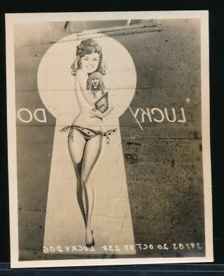 1940s Ww2 4 X 5 Pin - Up Nose Art On Plane Photo Lucky Dog Vv