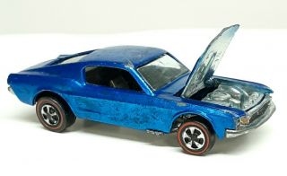 Vintage 1968 Hot Wheels Redline Custom Mustang Blue W/ Brown Interior