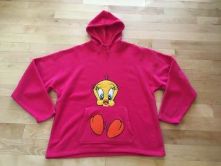 Vintage 1998 Warner Bros Looney Tunes Tweety Bird Pink Hoodie Fleece Adult Sz Xl