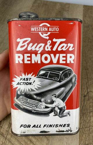 Vintage Western Auto Bug & Tar Remover Tin Oil Can Kansas City,  Missouri