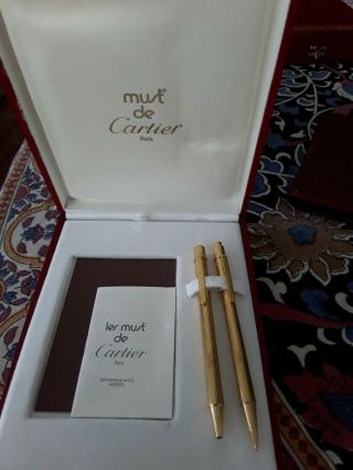 Cartier " Must De Cartier " Gold Plated Ballpoint Pen And Pencil Set.