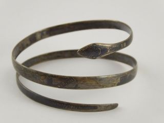 Lovely Unusual Vintage Egyptian Solid Silver Niello Snake Bracelet 26 G