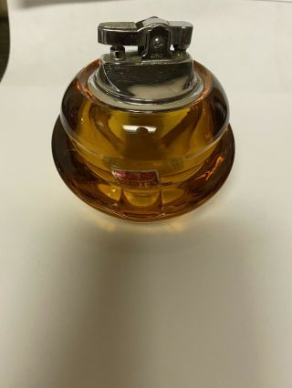 Vintage Amber Viking Glass Retro Orb Ashtray Table Lighter Set 3
