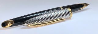 Waterman Carene Deluxe Black & Silver Fountain Pen 18k Gold Med Pt