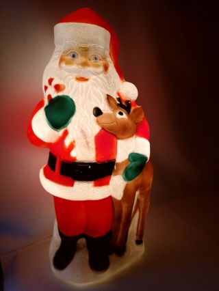 Tpi Plastic Blow Mold Lighted Santa Claus With Reindeer Outdoor Decor 40 "