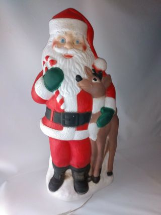 TPI Plastic Blow Mold Lighted Santa Claus with Reindeer Outdoor Decor 40 