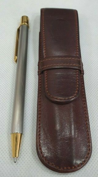 MUST DE CARTIER SANTOS BALLPOINT PEN WITH BRUSHED SILVERY BODY & LEATHER CASE 2