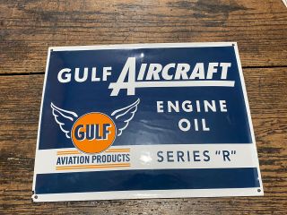 Gulf Aircraft Aviation Products Engine Oil R Gas Oil Pump Plate Porcelain Sign