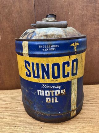 VINTAGE SUNOCO 5 GALLON OIL CAN W/CAP & SPOUT - Personalized By The User 2