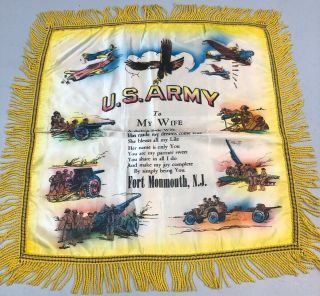 U.  S.  Military Ww2 Army Pillow Cover Sham Fort Monmouth Jersey To My Wife